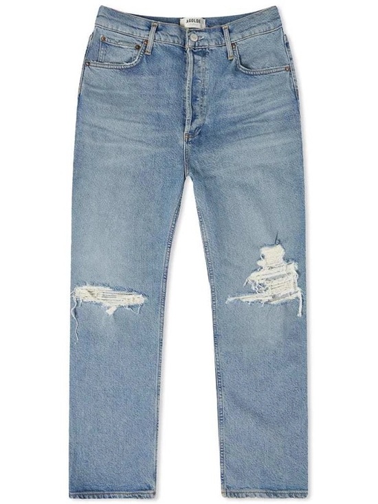 Agolde Denim - AGOLDE Light Wash Straight Jeans with Knee Rips
